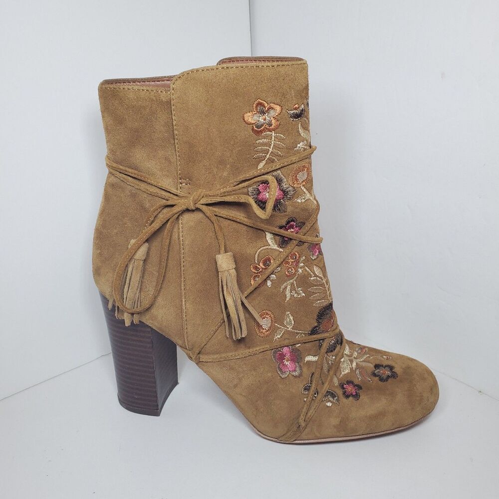 Sam Edelman Winnie Anthropologie Floral Emboirdered Suede Zip Boots Womens 8M